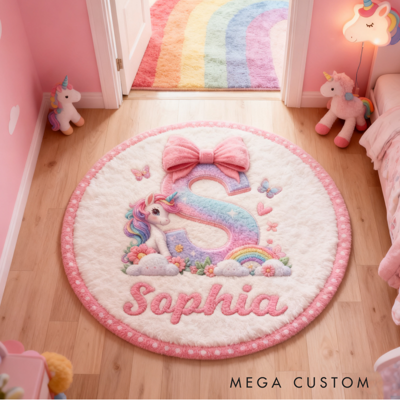 Personalized Pink Dreamy Horse Initials with Name Soft Rug Christmas Gift for Kids Rug Birthday Gifts for Kids