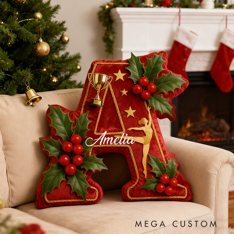 Personalized Graphic 3D Print Merry Christmas Gymnastic Alphabet Shaped Pillow for Gymnastic Lovers Initial Pillow Christmas Gift for Kids