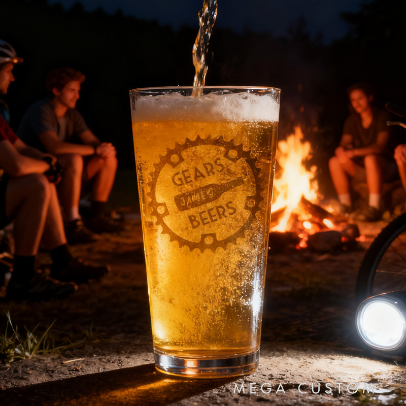 Personalized Beers and Gears Pint Glass Bicycle Glass Bike Glasses Cycle Race Cycling Gifts Men Fathers Day Bike Gifts for Cycling Lovers