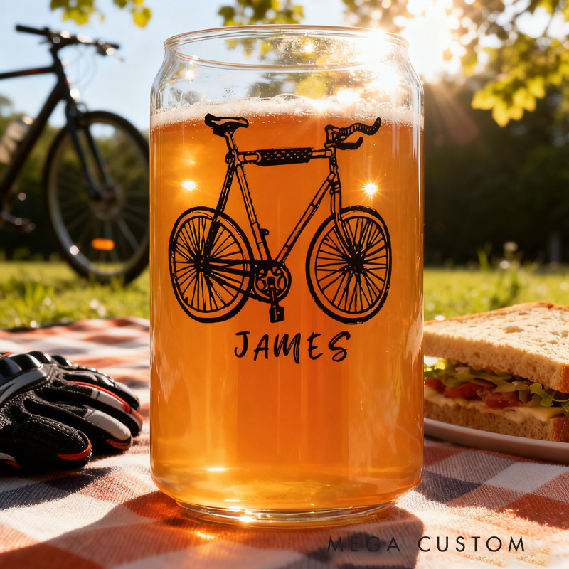Personalized Bike Glass Bicycle Barware Screenprinted Pint Glass Beer Cycling Art Gift for Cyclists Biker Cycling Lovers