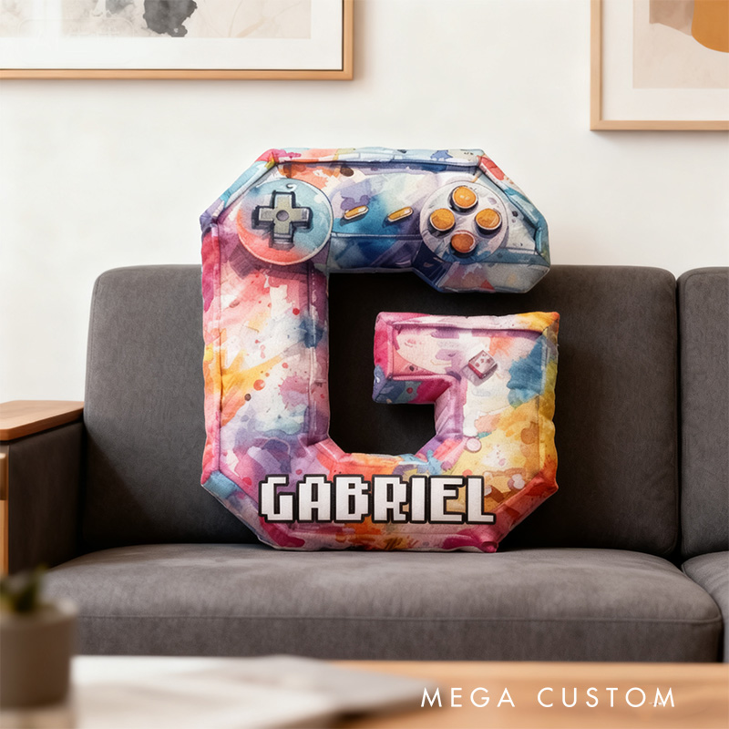 Personalized Graphic 3D Print Ink Controller Alphabet Shaped Pillow for Game Lovers Initial Pillow Christmas Gift for Kids