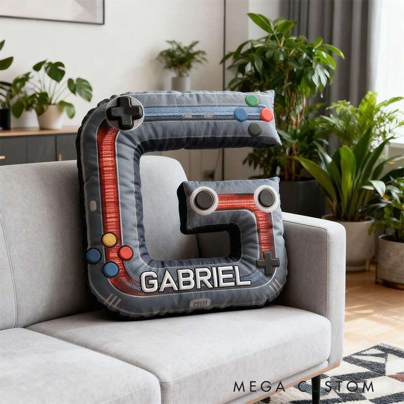 Personalized Graphic 3D Print Cyber Controller Alphabet Shaped Pillow for Game Lovers Initial Pillow Christmas Gift for Kids