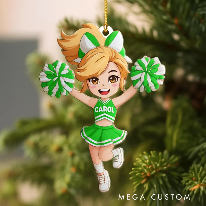 Personalized Acrylic Cheerleader Christmas Ornament with Custom Name and Colors