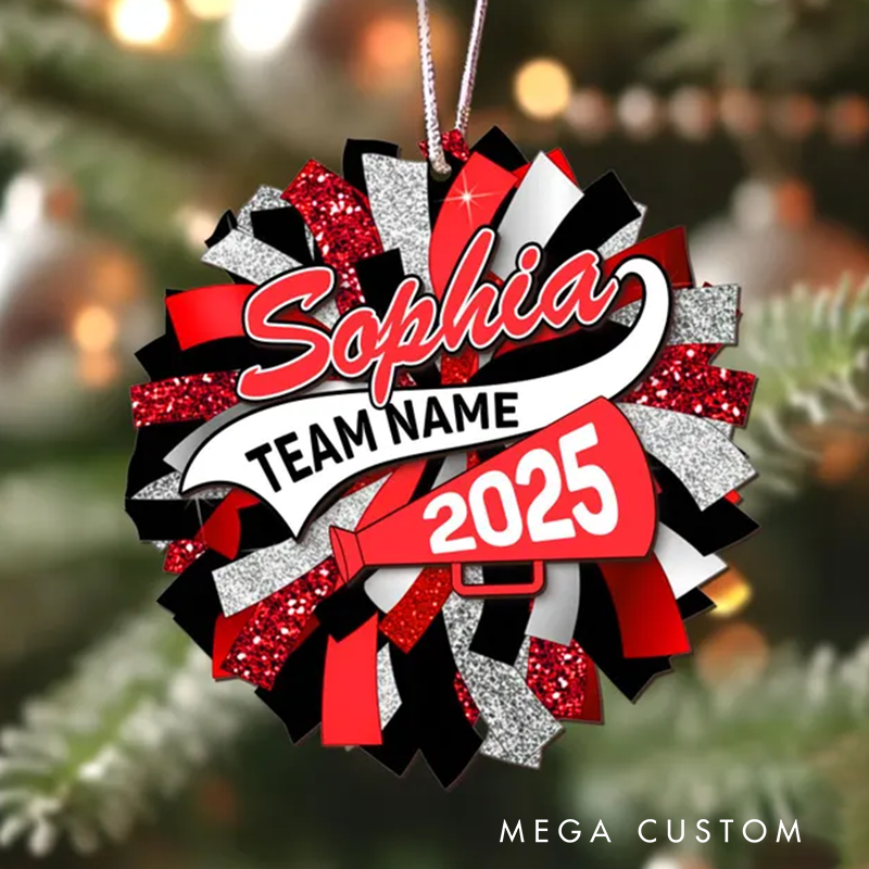 Personalized Acrylic Cheerleading Ornament with Custom Name, Team, and Year Design