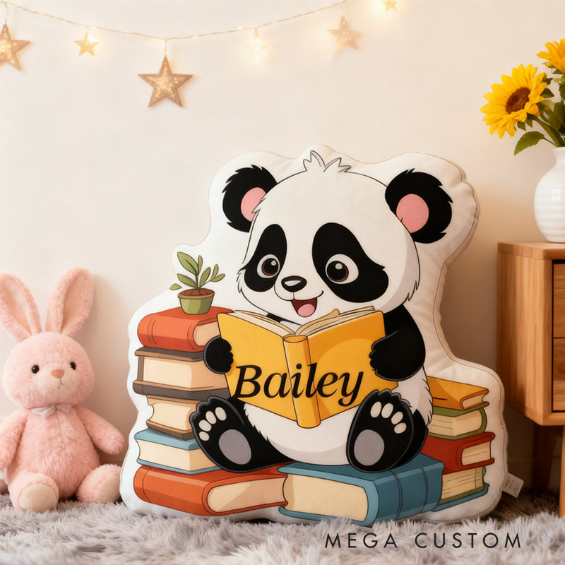Personalized Cute Panda Pages Pillow Graphic 3D Print Gift for Reading Lovers