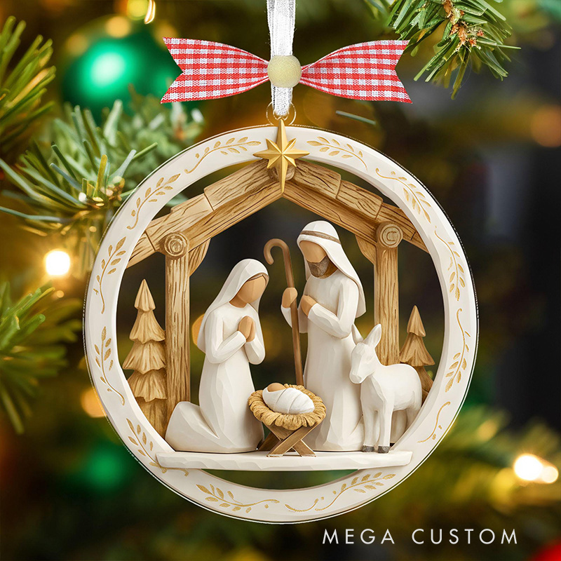 Personalized Nativity Scene Christmas Ornament with Name Christian Holiday Gift Decor Jesus Ornament Meaningful Xmas Gift Religious Gift for Christmas