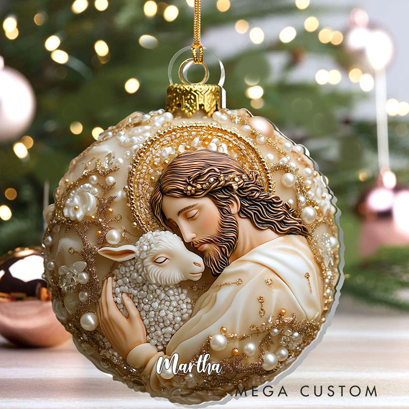 Personalized Jesus the Good Shepherd Acrylic Ornament with Name Jesus Embracing A Lamb Ornament Religious Christian Gift Faith Gift for Christmas