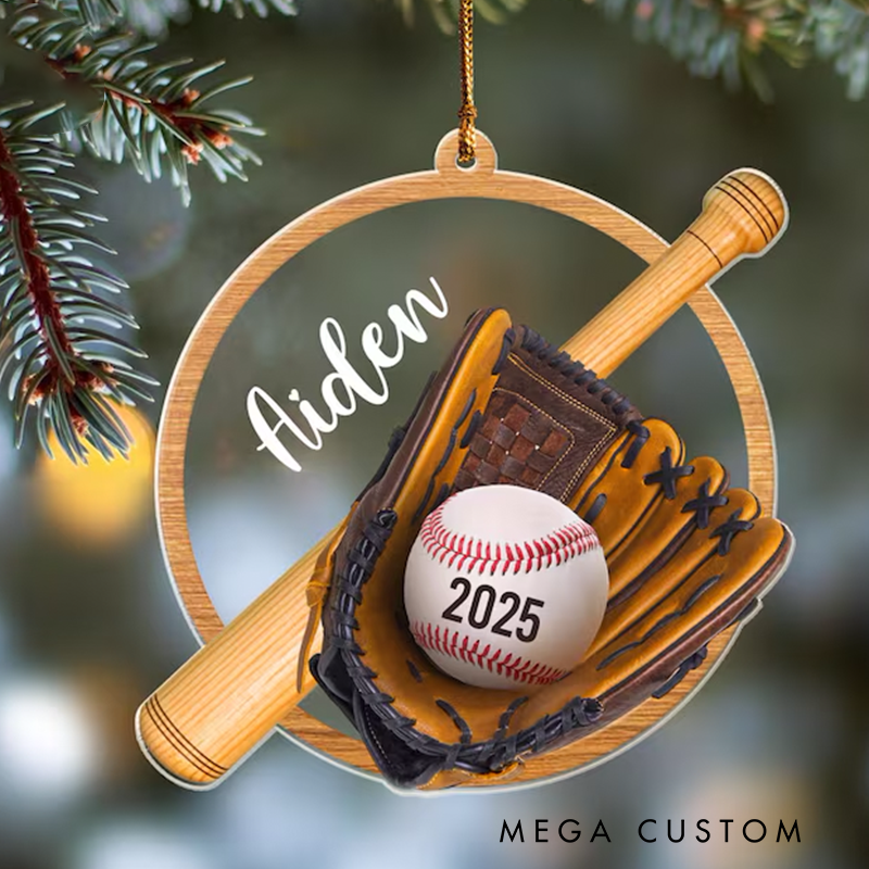 Personalized Baseball Christmas Ornament with Custom Name and Year Design