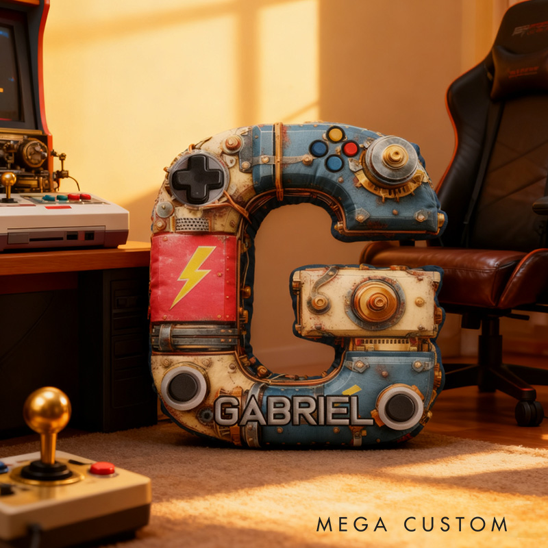 Personalized Graphic 3D Print Steampubnk Controller Alphabet Shaped Pillow for Game Lovers Initial Pillow Christmas Gift for Kids