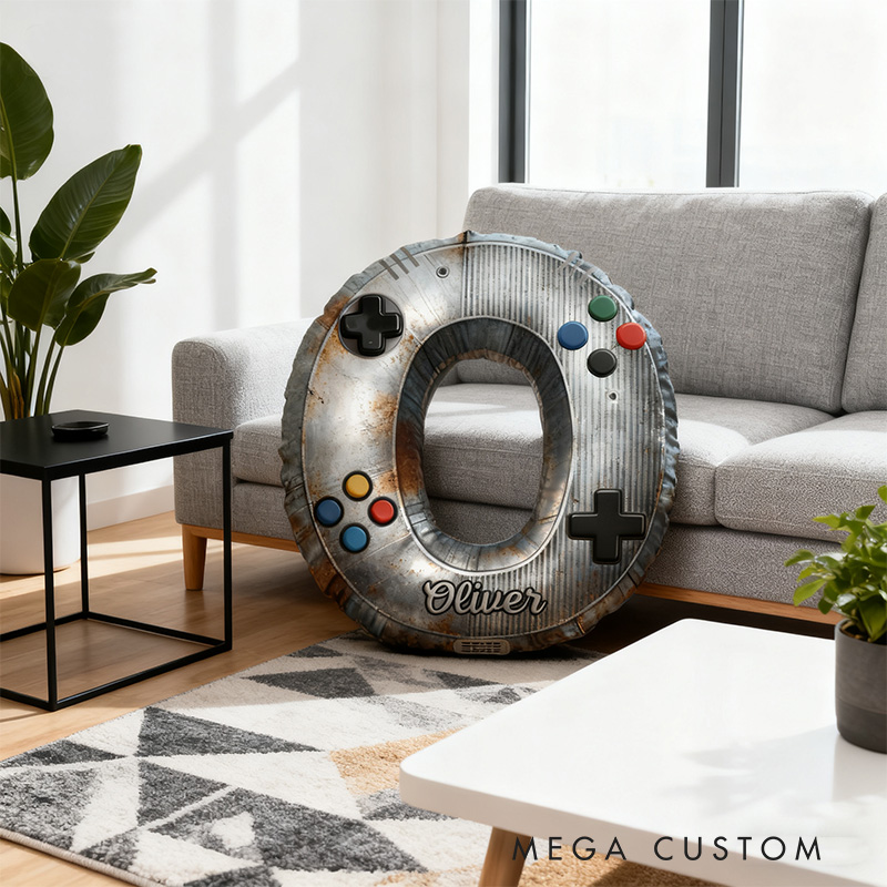 Personalized Graphic 3D Print Metal Controller Alphabet Shaped Pillow for Game Lovers Initial Pillow Christmas Gift for Kids