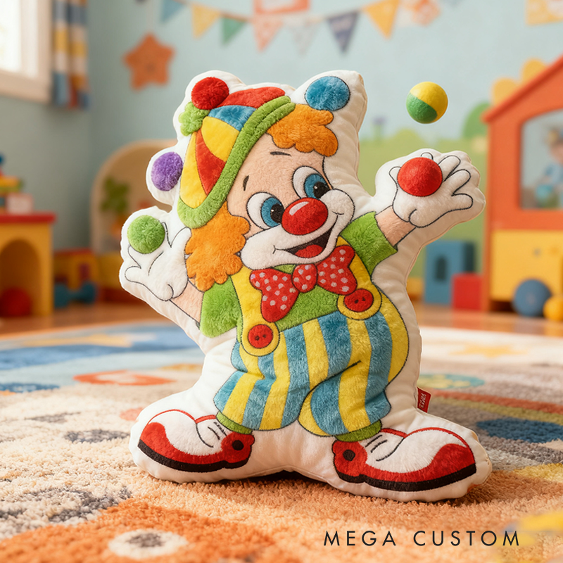 Personalized Colorful Cartoon Clown Christmas Gift Pillow Fun Circus Style with Vibrant Balloons Perfect for Kids' Room Decor