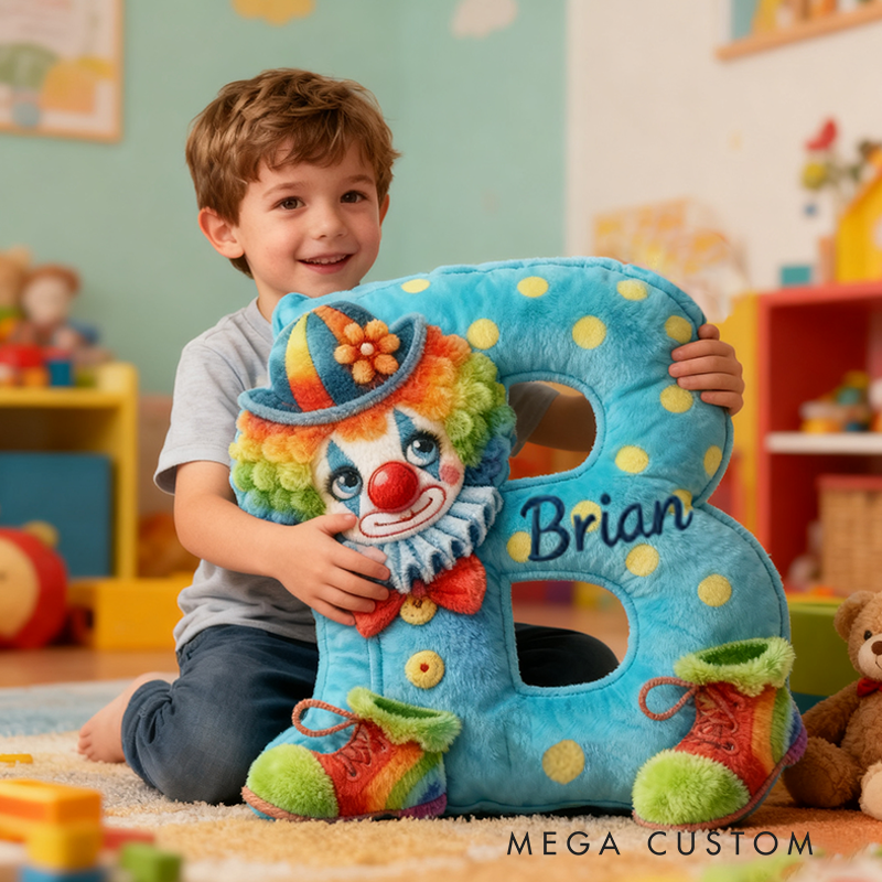 Personalized Clown Themed Custom Letter and Name Christmas gift Pillow Soft Decorative Graphic 3D Print Pillow for Kids