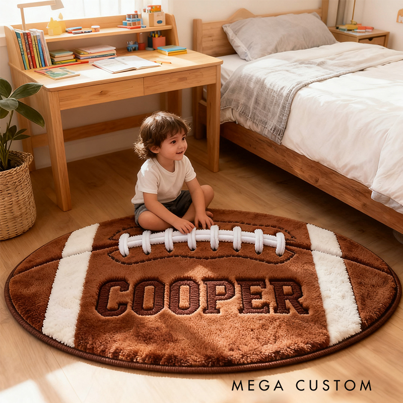 Personalized Football Shaped Rug with Custom Name for Football Fans