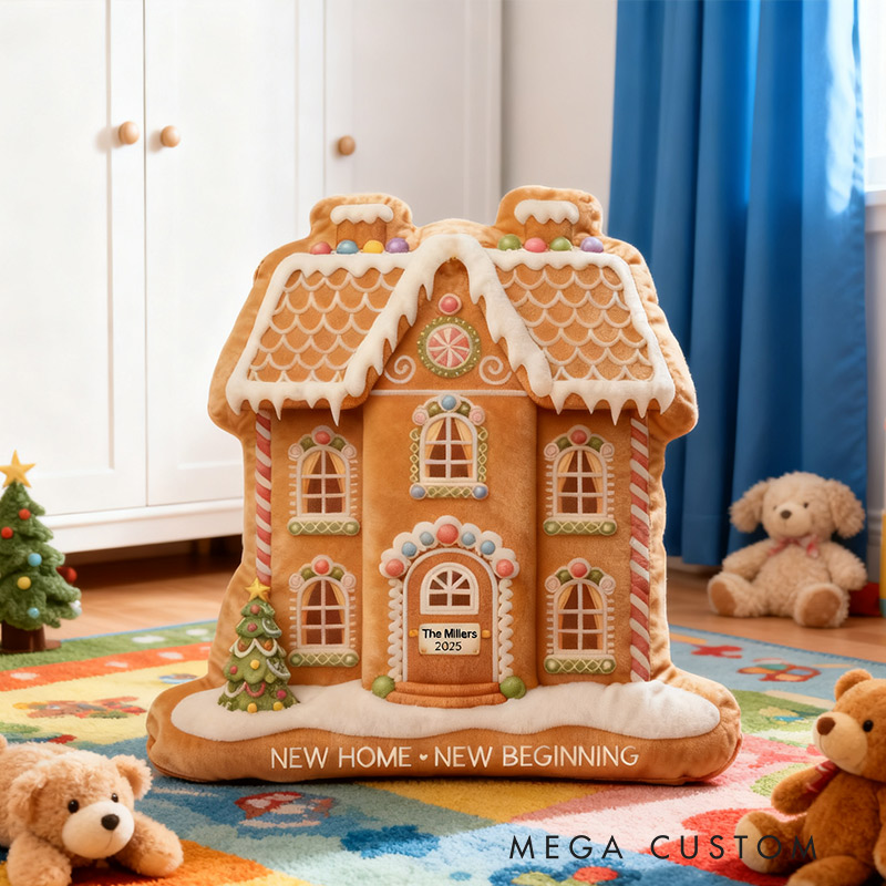 Personalized Gingerbread House Pillow Graphic 3D Print Custom Family Name New Home Gift Housewarming Gift