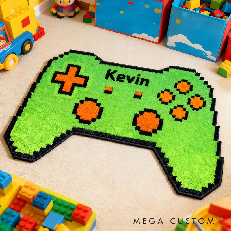 Personalized Graphic 3D Print Pixel Style Controller Rug with Ring Effect for Gamer Game Lovers Gift for Kids