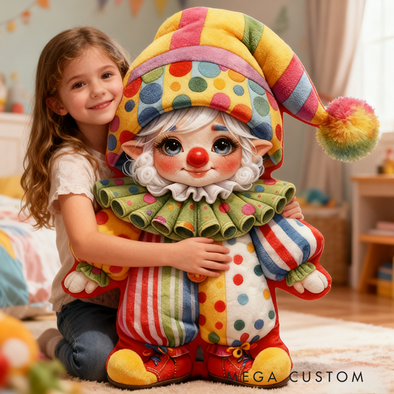 Personalized Christmas Gift Cheerful Circus Clown Pillow Vibrant with Fun Pom-Pom Details for Kids' Room Decor