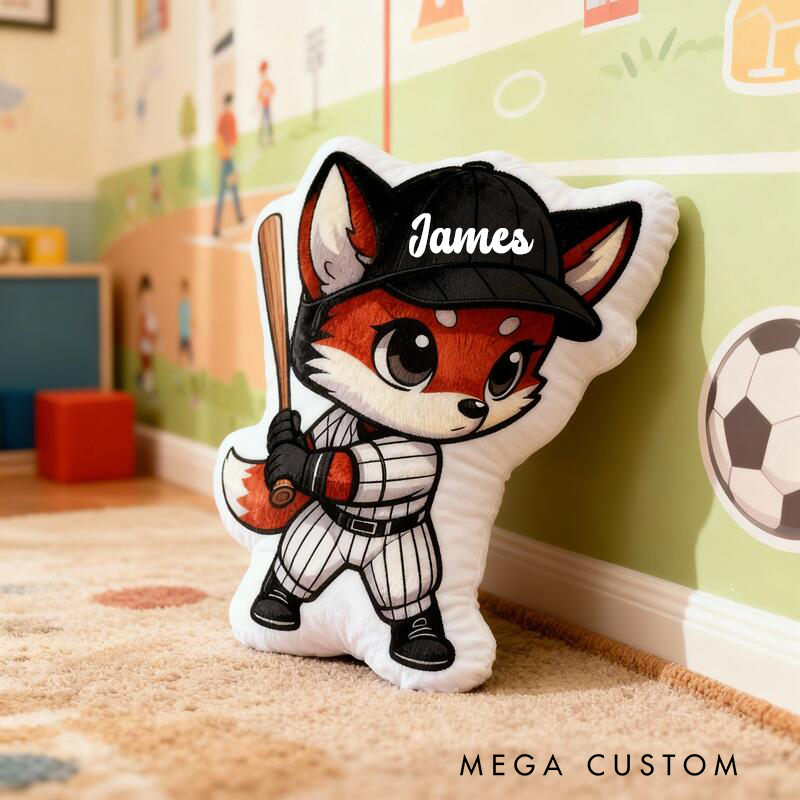 Personalized Fox Baseball Pillow with Custom Name A Fun and Unique Gift for Kids and Sports Lovers