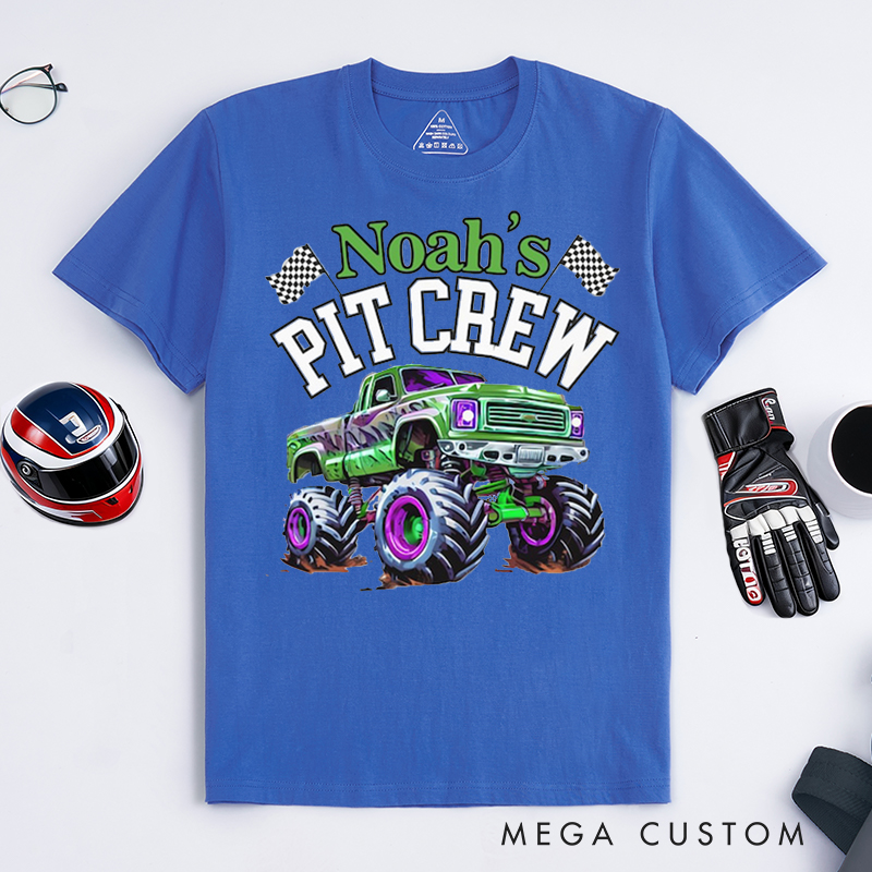 Personalized Monster Truck Pit Crew T‑Shirt Custom Name Classic Racing Tee Family Matching Shirt Car Lover Gift