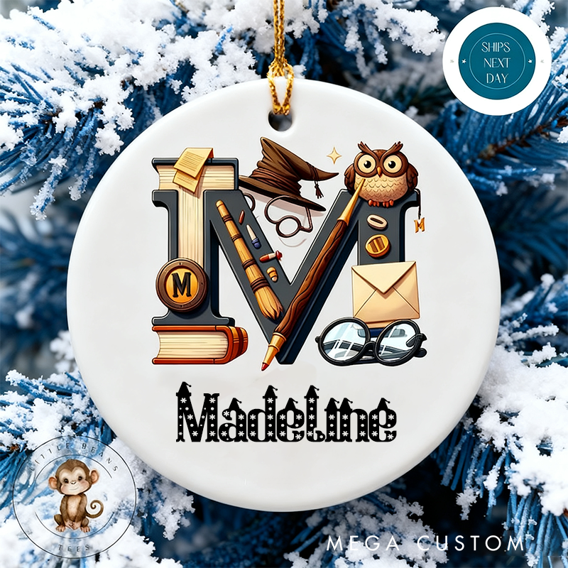 Personalized Wizard Themed Initial Personalized Christmas Tree Ornament Yearly Name Ornament Kids Gift Keepsake Holiday Ornamen