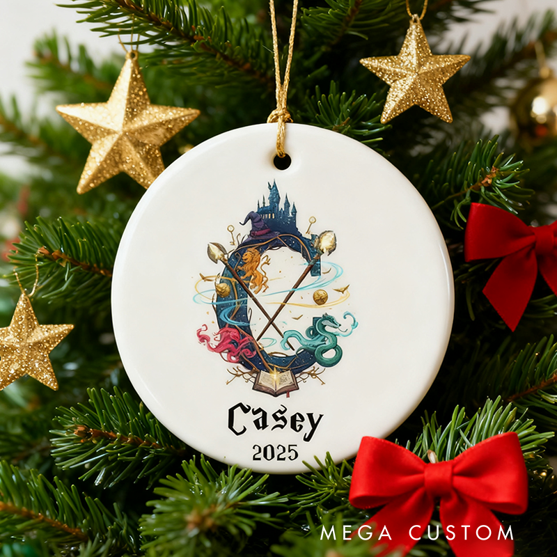Personalized Wizard Ornament Monogram Christmas Ornament Wizard Inspired Ornament Magic Wizard Ornament for Kids Wizard Fantasy Ornament for Girls