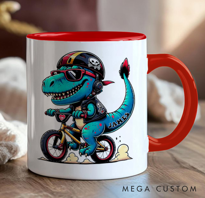 Personalized Bicycle Mug Dino Rider Bike Kids Mug Race Bike Mug Bicycle Mug Bicycle Coffee Cup Bicycle Tea Cup for Cyclistsfor Biker Cycling Riding Lovers
