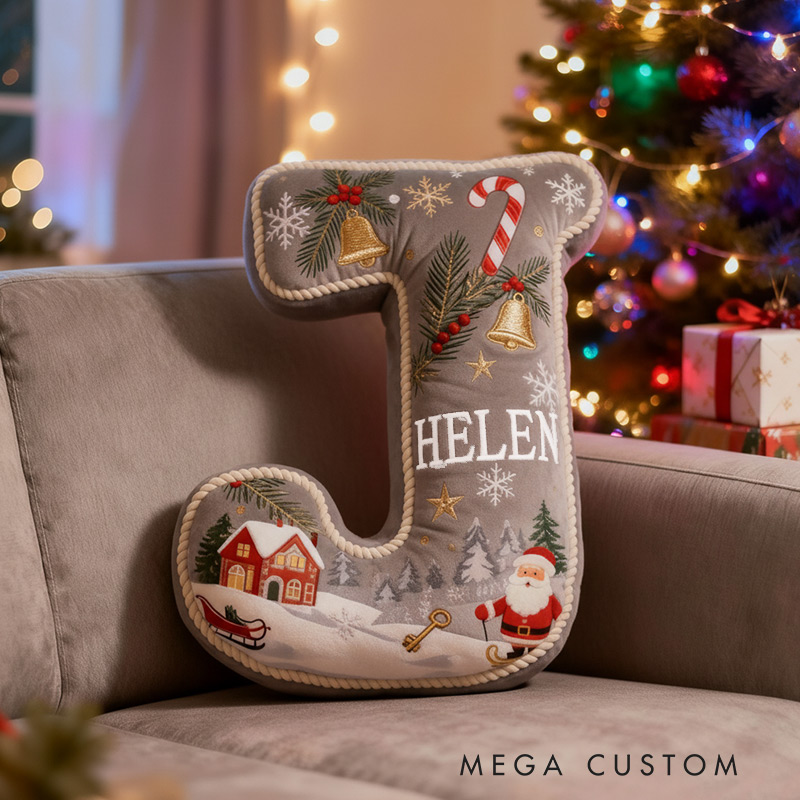 Personalized Christmas Initial Pillow Graphic 3D Print Custom Name Pillow Festive Holiday Decor Cozy Home Accent Soft Cushion Housewarming Gift for Family and Kids 