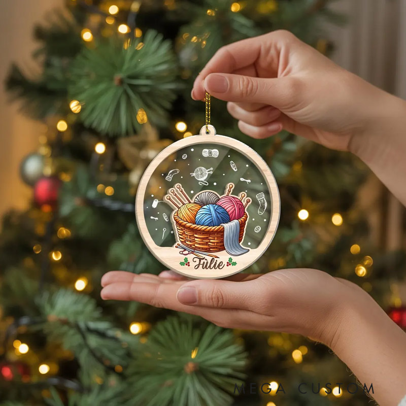 Personalized Knitting Ornament 2025 Custom Name Yarn Basket Christmas Tree Decoration for Crochet Lover