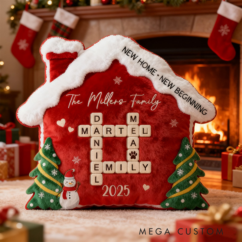 Personalized Family Crossword Puzzle Pillow Custom Family Christmas Pillow Family with Pet Pillow Christmas Gifts for Family Housewarming