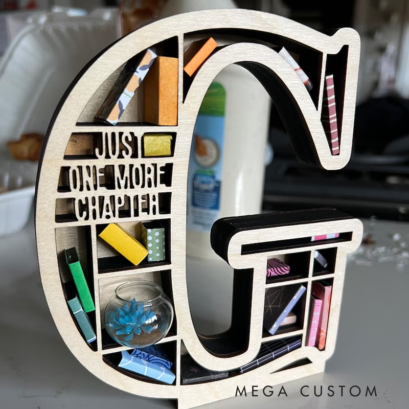 Personalized Alphabet Initial Book Lover Miniature Bookshelf Great Gift for Book Lover Author Teenager or Decor for Book Nook Librarian Gifts
