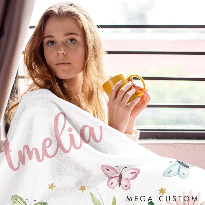 Personalized Flower Reading Nook Book Soft Throw Blanket with Name Reading Corner Daily Use Birthday Gift for Book Lovers