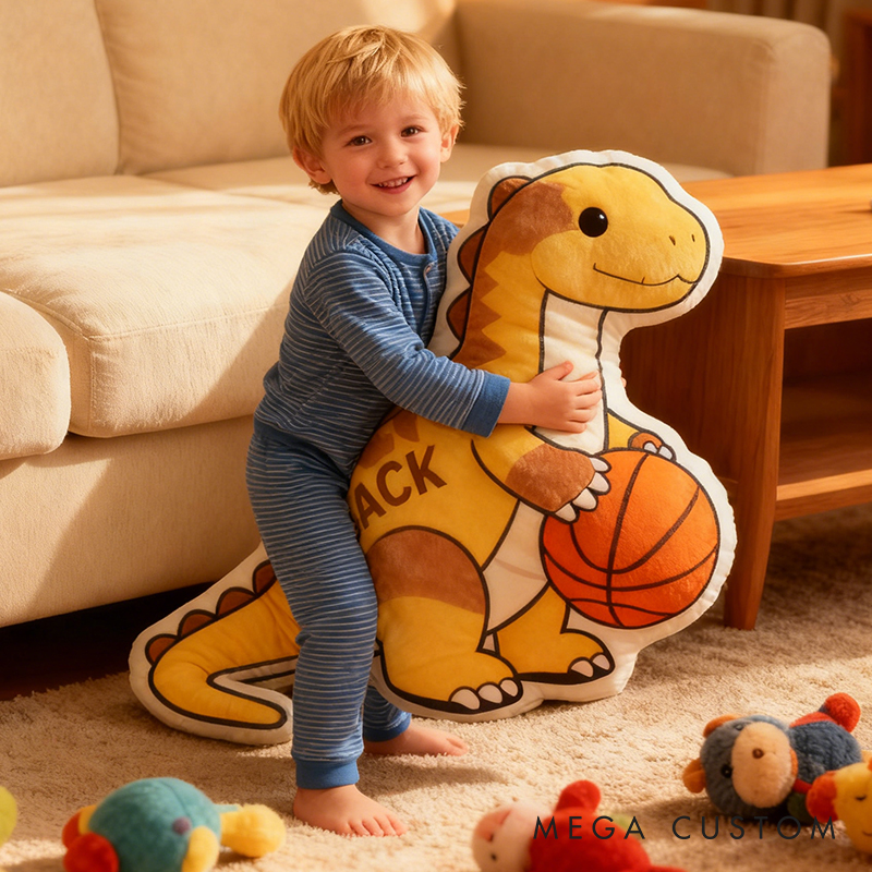 Personalized Dinosaur Basketball Pillow with Custom Name for Kids and Sports Fans