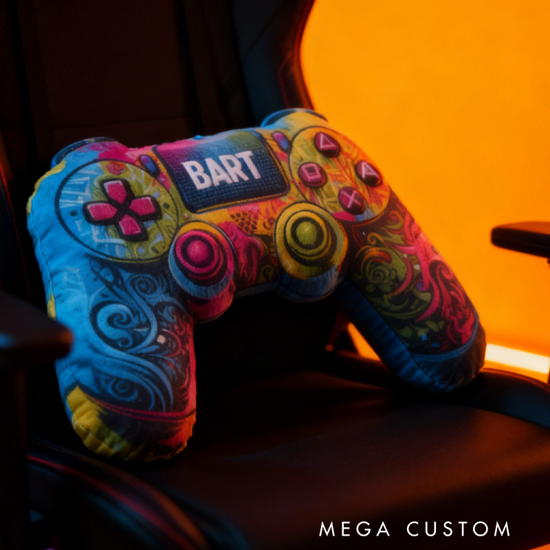 Personalized Neon Game over Pillow Gamer Controller Pillow Gift for Game Geek Lover