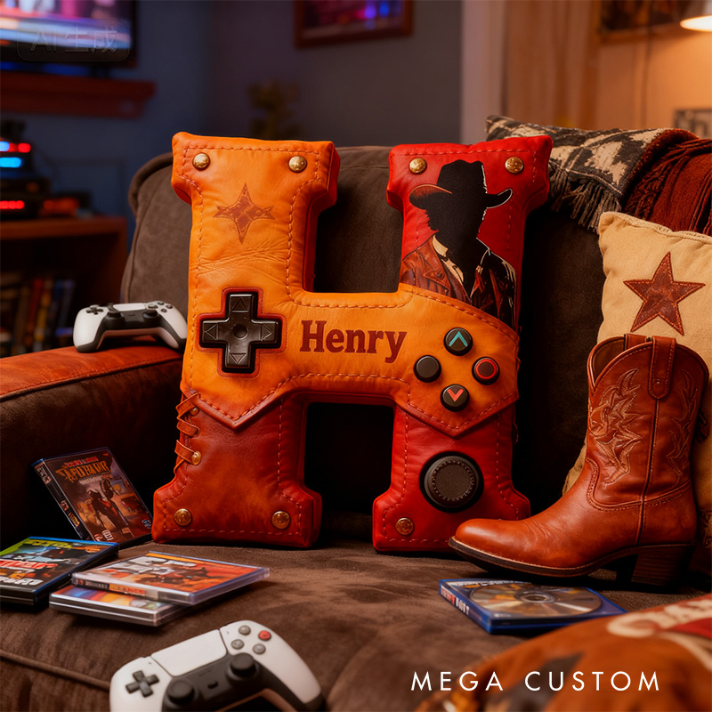 Personalized Graphic 3D Print Western Controller Alphabet Shaped Pillow for Game Lovers Initial Pillow Christmas Gift for Kids