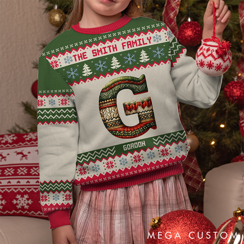 Personalized Family Letter Ugly Sweater Christmas Gift for Family