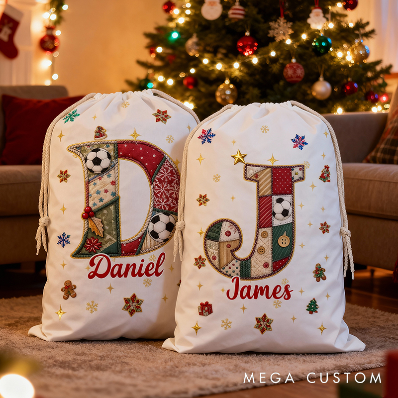 Personalized Santa Sack with Soccer Design and Custom Name for Kids