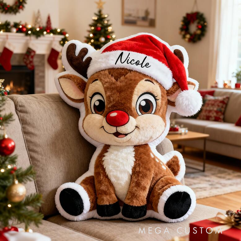 Personalized Cute Deer with Name Graphic 3D Print Pillow Christmas Gift for Kids or Baby Birthday Gifts