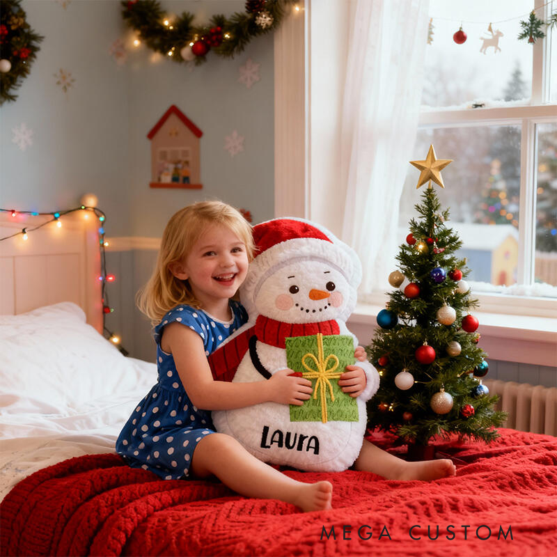 Personalized Cute Christmas Snowman with Name Graphic 3D Print Pillow Christmas Gift for Kids or Baby Birthday Gifts