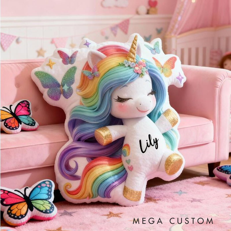 Personalized Pink Butterflies and Horse with Name Graphic 3D Print Pillow Christmas Gift for Kids or Baby Birthday Gifts