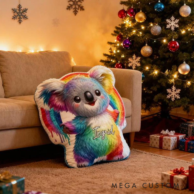 Personalized  Rainbow Koala with Name Graphic 3D Print Pillow Christmas Gift for Kids or Baby Birthday Gifts