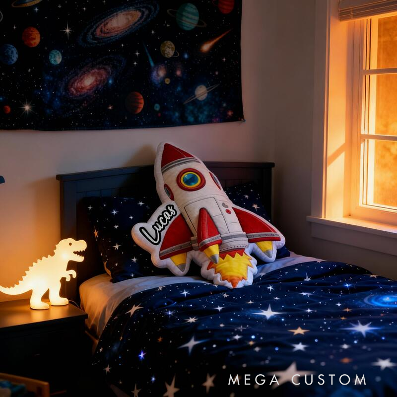 Personalized Rocket with Name Graphic 3D Print Pillow Christmas Gift for Kids or Baby Birthday Gifts