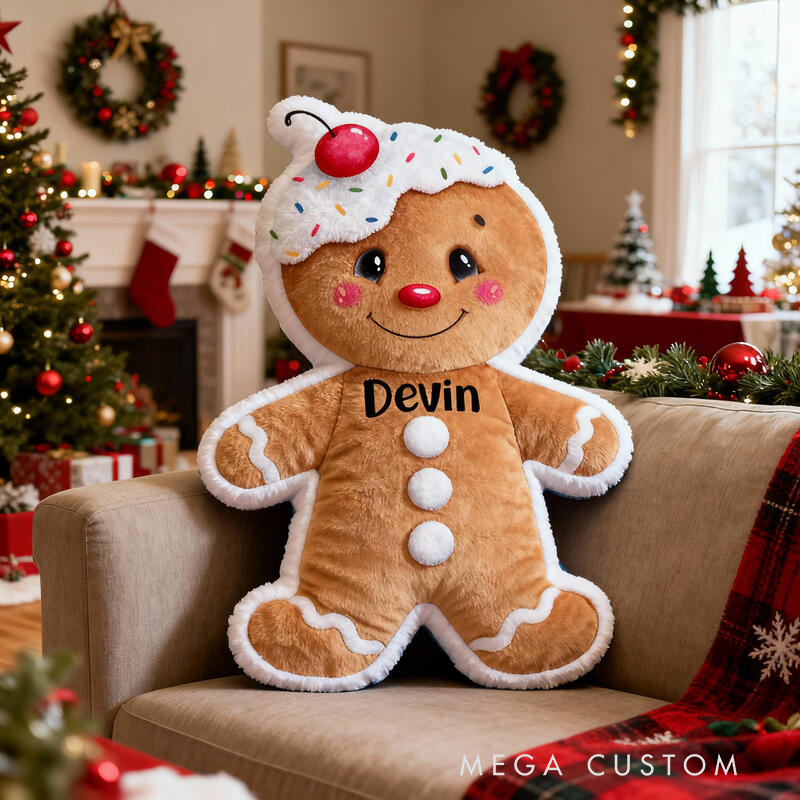 Personalized Cute Gingerbread Man with Name Graphic 3D Print Pillow Christmas Gift for Kids or Baby Birthday Gifts