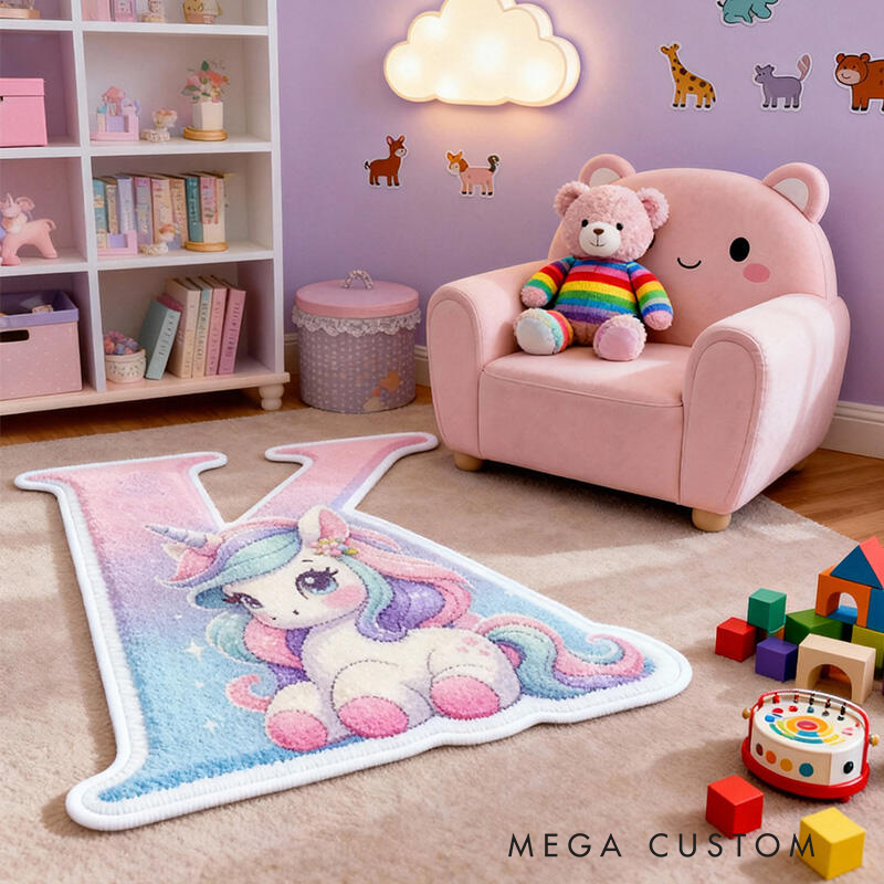 Personalized Dream Horse Initials Soft Rug Christmas Gift for Kids Rug Birthday Gifts for Kid