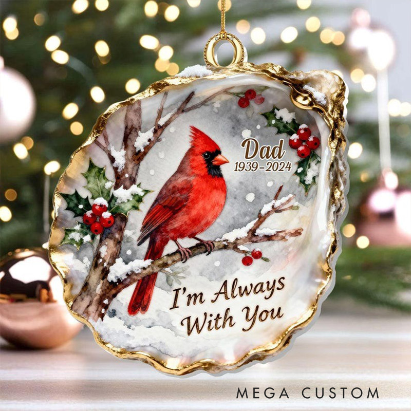 Personalized Cardinal Memorial Ornament 2D FLAT Acrylic Ornament Red Bird and Holly Design Sympathy Gift for Loss of Parents