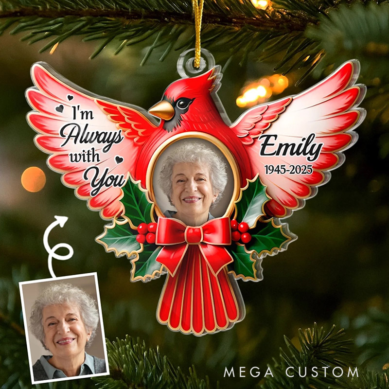 Personalized Photo Cardinal Acrylic Ornament Christmas Memorial Sympathy Gifts for Loss of Loved One A Life Remembered With Love