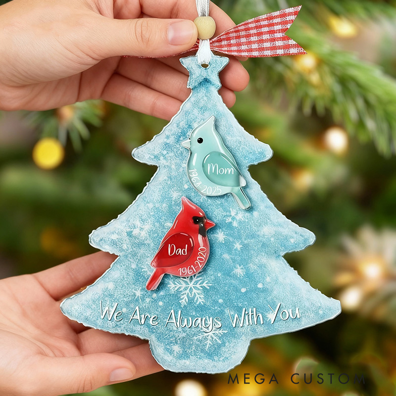 Personalized Memorial Cardinal Sea Glass Ornament Remembrance Christmas Tree Ornament Loss of Parent Sympathy Gift