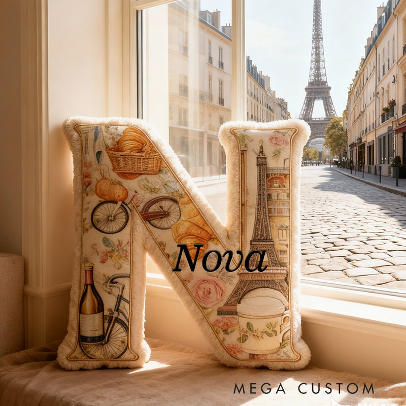 Personalized Parisian Escape Initial Pillow Graphic 3D Print Pillow for Travel Lovers