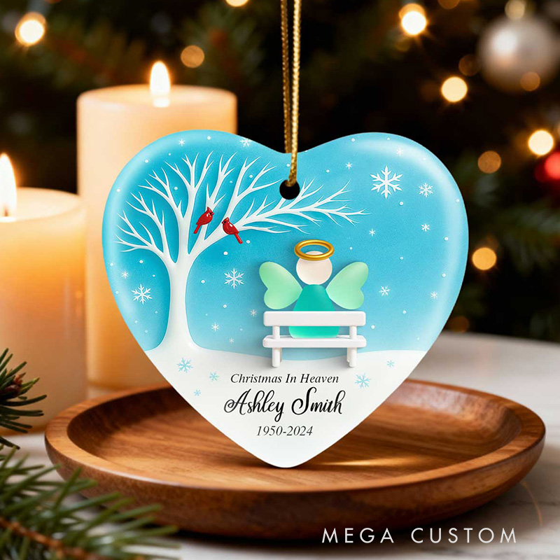 Personalized Ceramic Ornament Angel Memorial Sea Glass Effect Christmas Sympathy Gift for Family Memorial Keepsake 