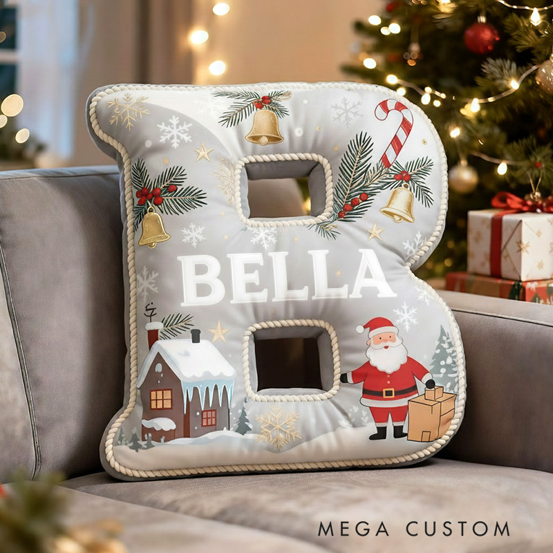 Personalized Christmas Initial Pillow Graphic 3D Print Custom Name Pillow Festive Holiday Retro Decor Housewarming Gift for Family and Kids