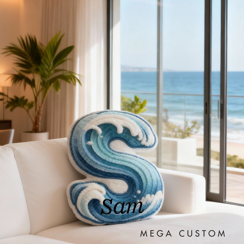 Personalized Ocean Breeze Initial Pillow Graphic 3D Print Pillow for Travel Lovers