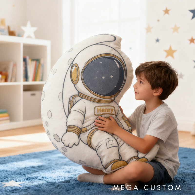 Personalized Astronaut Moon Kid Pillow Custom Name Space Enthusiasts Kid Pillow Gift for Astronomy Lovers